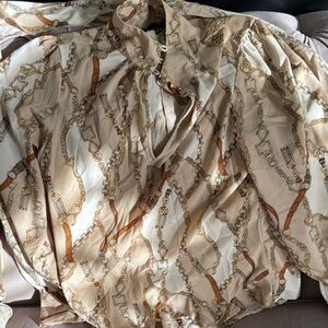 Cynthia Rowley Chain Pattern Blouse in Cream and Gold with neck tie
